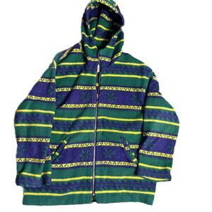 90’s mulitcolor  geometric print full-zip fleece jacket